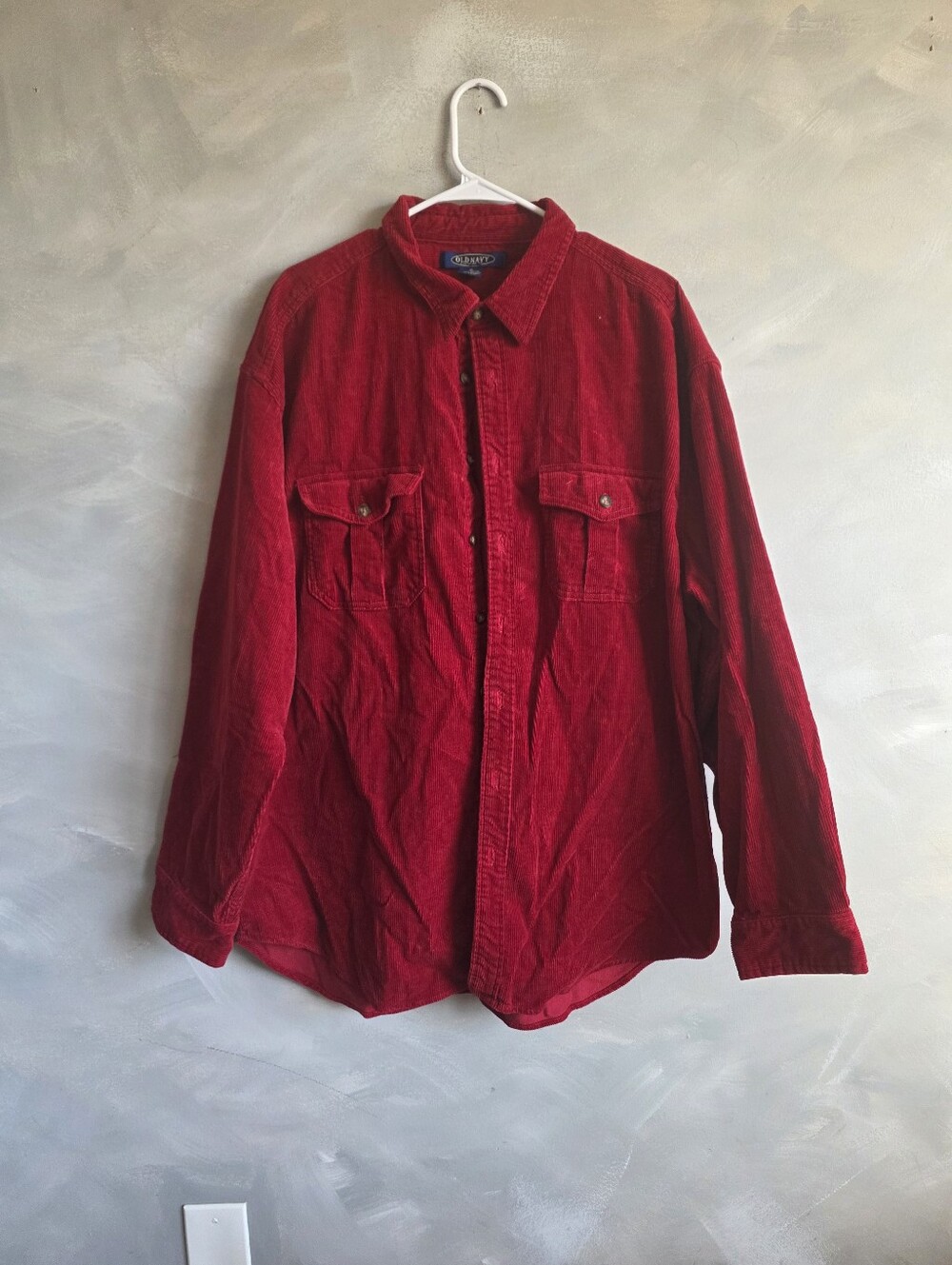 90s Y2K Vtg Heavyweight Mens XL Work Shirt Old Navy Red Corduroy Cotton